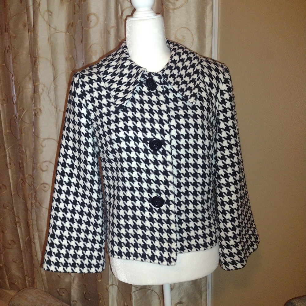 Cropped Houndstooth Checked Jacket - image 2